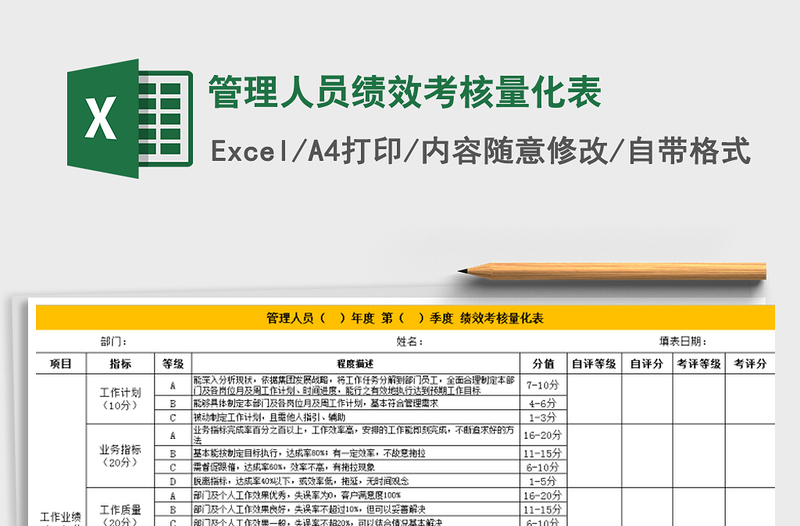 2021年管理人員績效考核量化表
