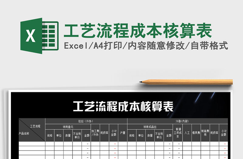 2022年工藝流程成本核算表免費下載