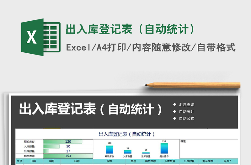 2021年出入库登记表（自动统计）