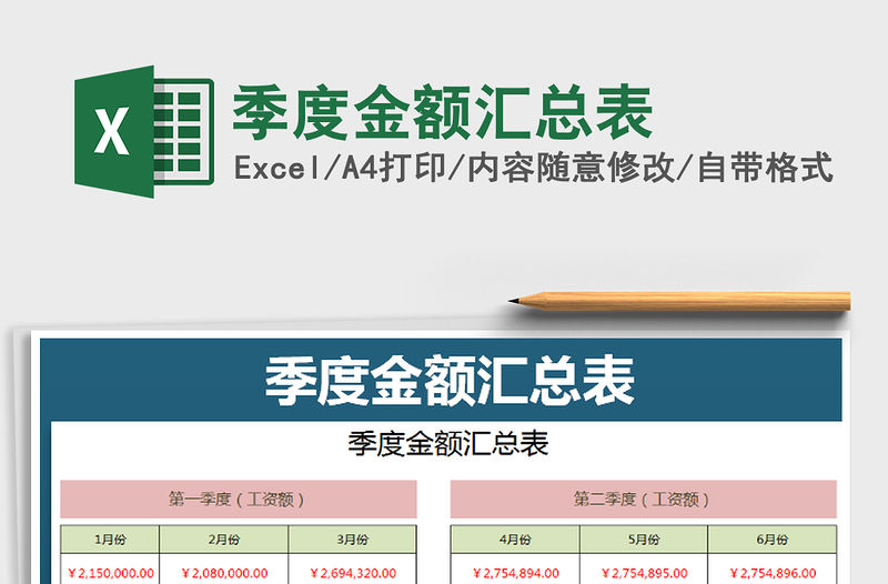 2021年季度金額匯總表