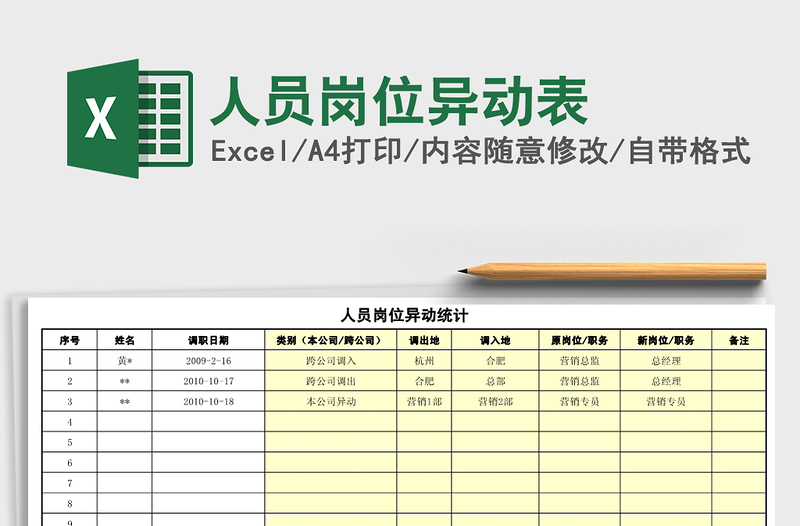 2022年人员岗位异动表免费下载