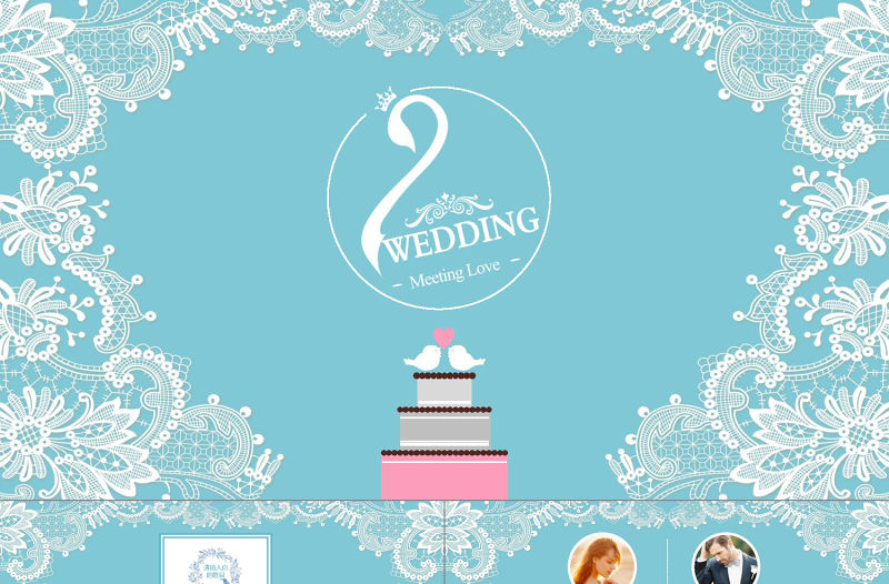 小清新粉藍(lán)色花邊婚禮集相冊PPT模板下載