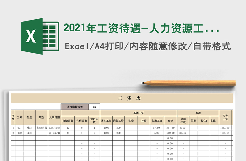 2021年工資待遇-人力資源工資表免費(fèi)下載