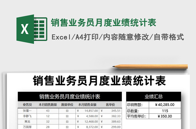 2021年销售业务员月度业绩统计表