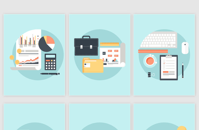 9款矢量PPT扁平化商務(wù)辦公插圖元素