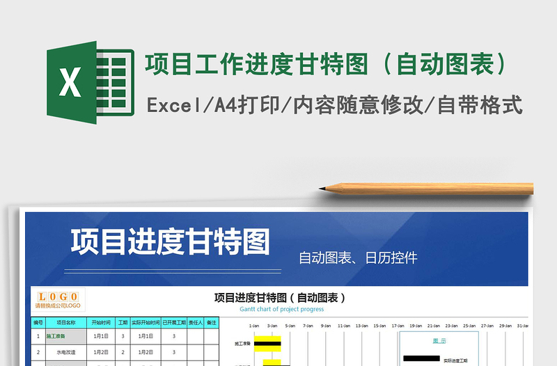 2022年项目工作进度甘特图（自动图表）