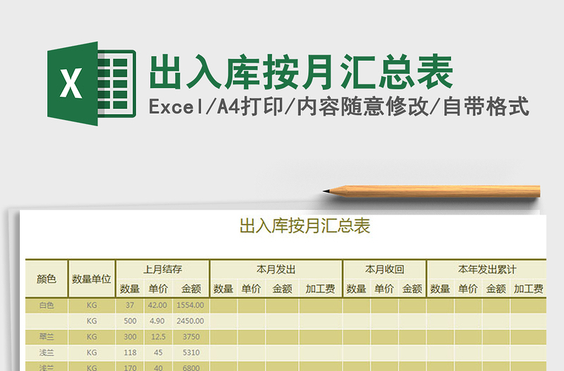 2022年出入库按月汇总表免费下载