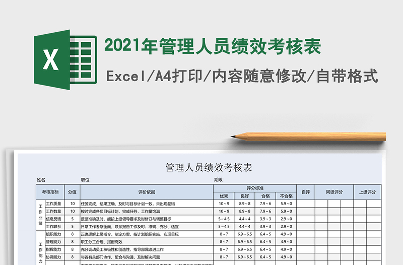 2021年管理人員績效考核表