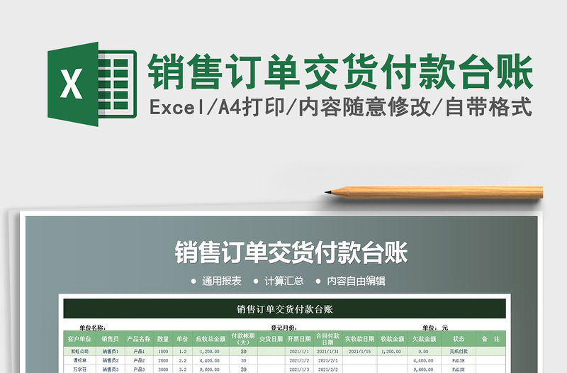 2021年銷售訂單交貨付款臺賬