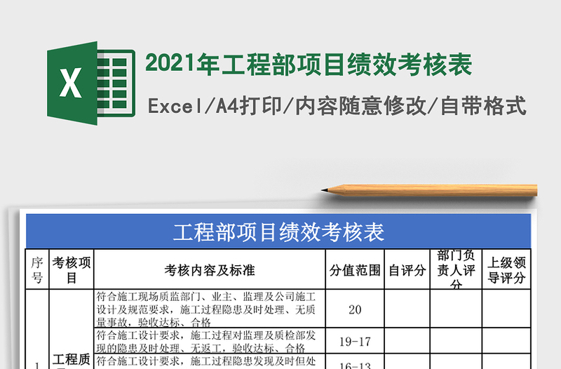 2021年工程部項目績效考核表