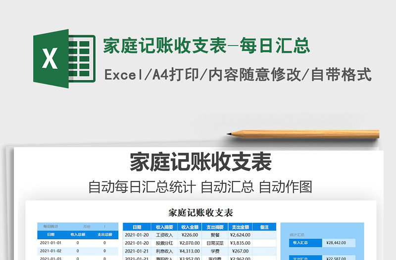 2021年家庭記賬收支表-每日匯總