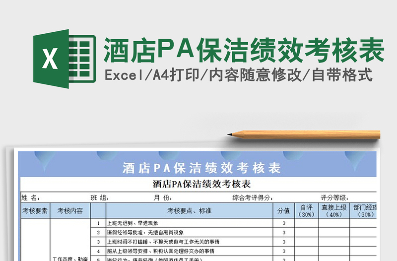 2022酒店P(guān)A保潔績(jī)效考核表免費(fèi)下載