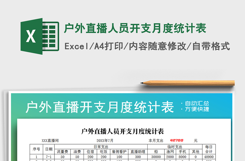 2021年戶外直播人員開支月度統(tǒng)計表免費下載