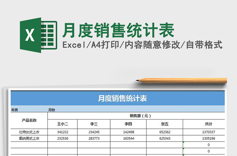 2021年月度销售统计表