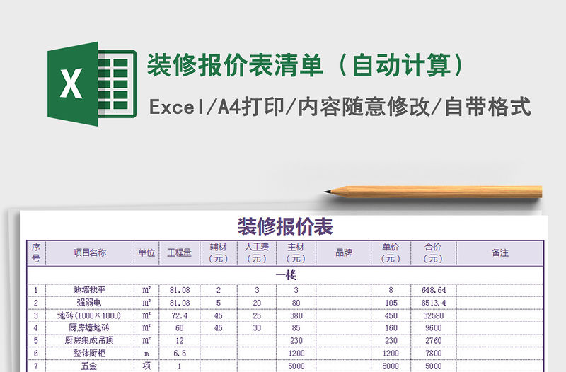 2021年裝修報(bào)價(jià)表清單（自動(dòng)計(jì)算）