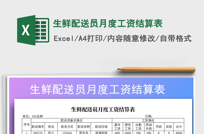 2021年生鮮配送員月度工資結(jié)算表