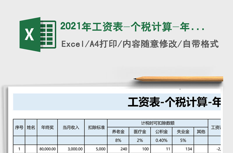 2021年工資表-個稅計算-年終獎