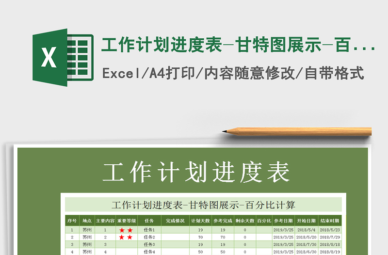 2021年工作計(jì)劃進(jìn)度表-甘特圖展示-百分比計(jì)算