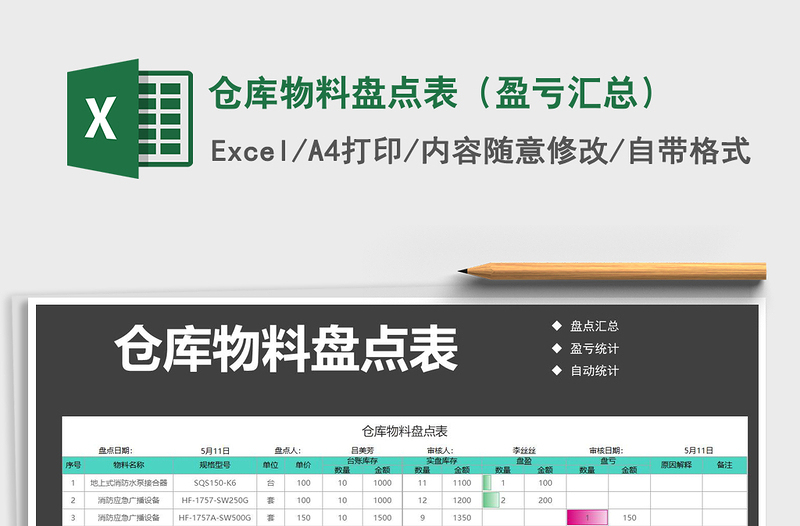 2021年倉(cāng)庫(kù)物料盤(pán)點(diǎn)表(盈虧匯總)