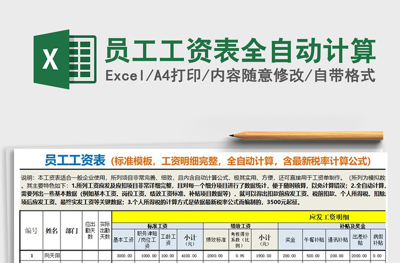 2021年员工工资表全自动计算