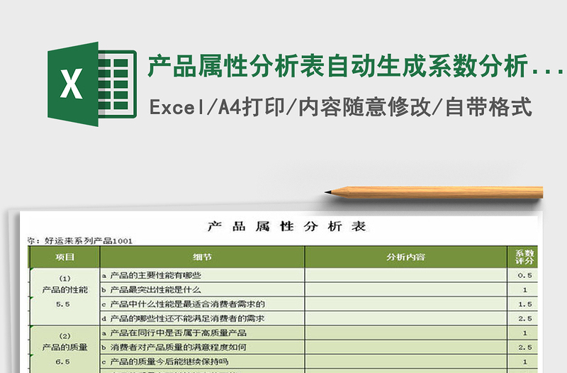 2021年产品属性分析表自动生成系数分析图表