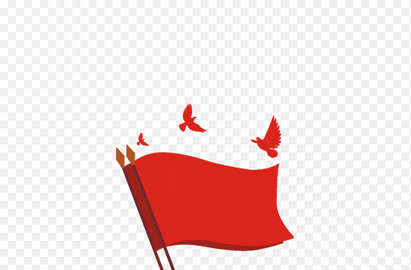 红色旗帜飞扬的和平鸽装饰免抠素材