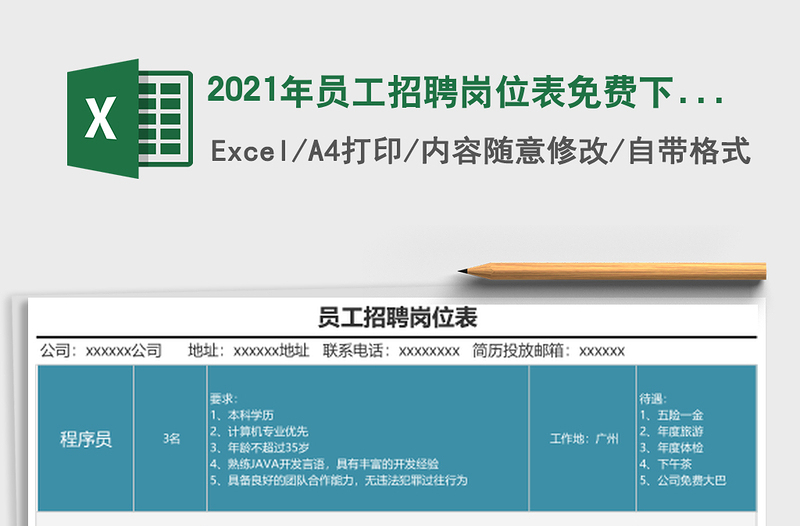 2021年員工招聘崗位表免費下載