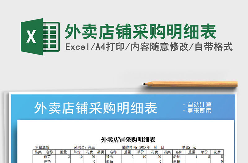 2021年外賣店鋪采購明細表