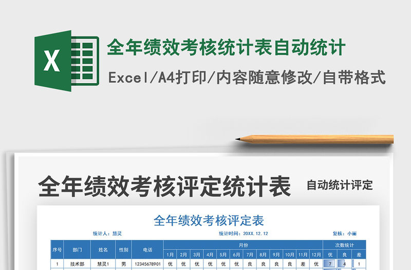 2021全年績效考核統計表自動統計免費下載