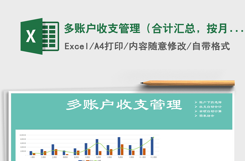 2021年多賬戶收支管理(合計匯總,按月圖表分析)