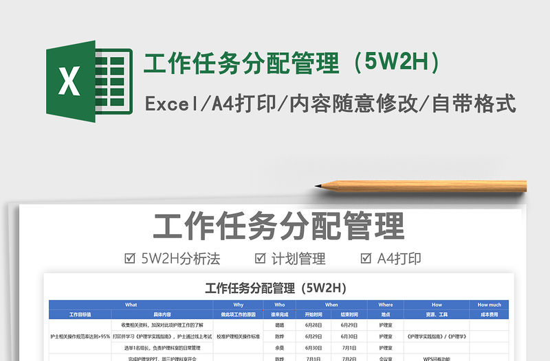 2022工作任務分配管理（5W2H）免費下載