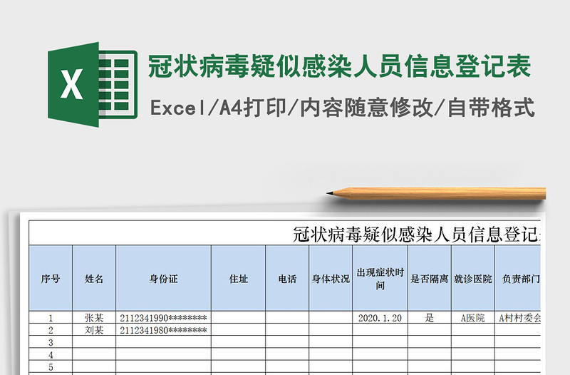 2021年冠状病毒疑似感染人员信息登记表