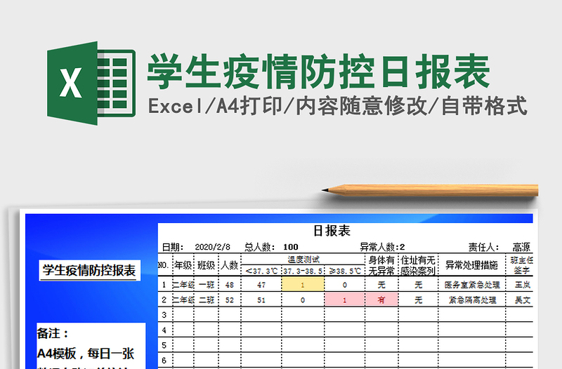 2021年学生疫情防控日报表