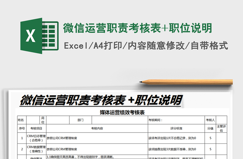 2021年微信運營職責考核表+職位說明