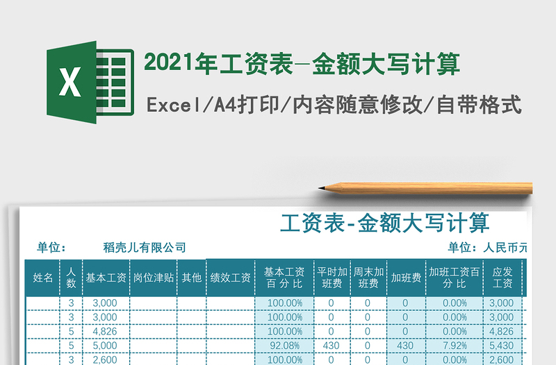 2021年工資表-金額大寫計算