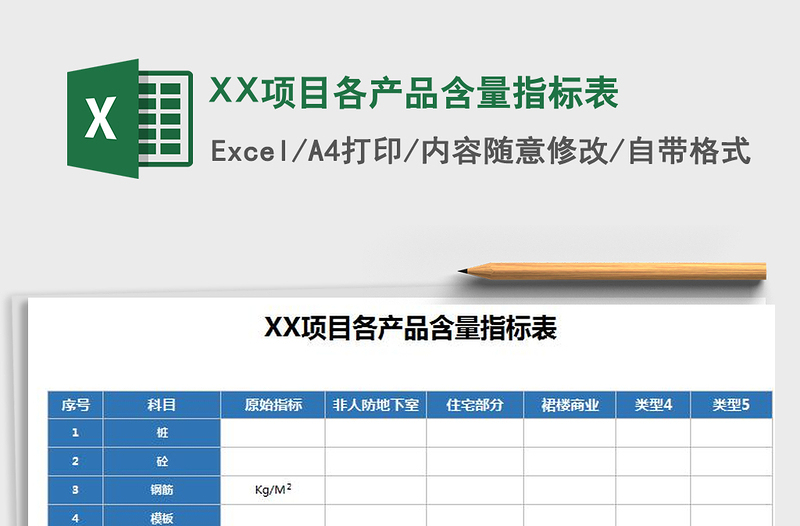 2022XX項目各產(chǎn)品含量指標(biāo)表免費下載