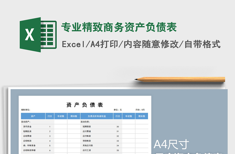 2021年專業(yè)精致商務資產(chǎn)負債表