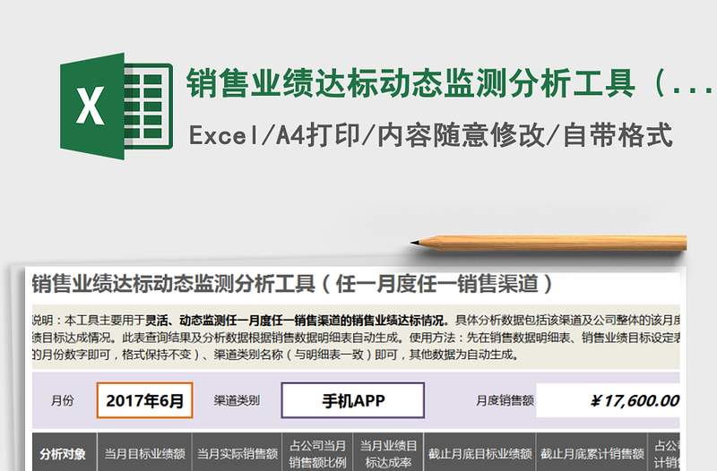 2021年銷售業(yè)績達標動態(tài)監(jiān)測分析工具(任一月度任一銷售渠道)免費下載
