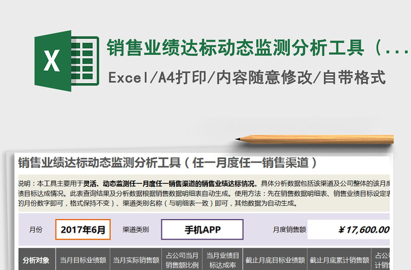 2021年銷售業績達標動態監測分析工具（任一月度任一銷售渠道）免費下載