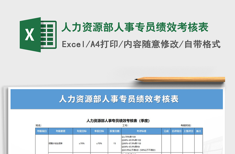 2021年人力資源部人事專員績(jī)效考核表
