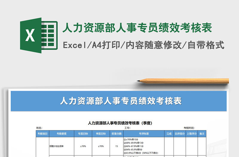 2021年人力資源部人事專員績效考核表