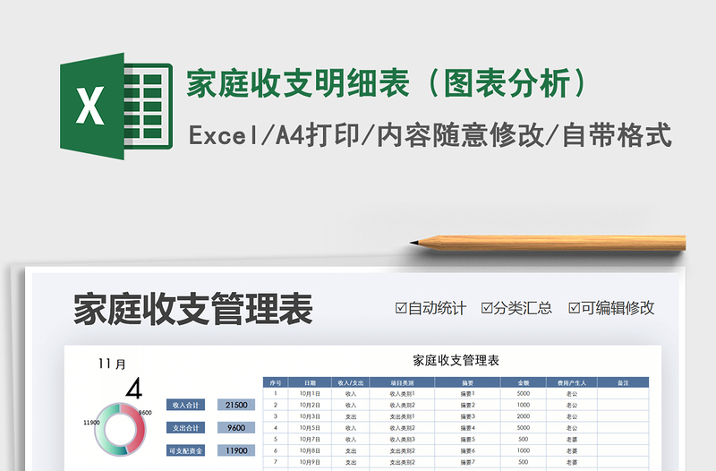 2021年家庭收支明細(xì)表(圖表分析)