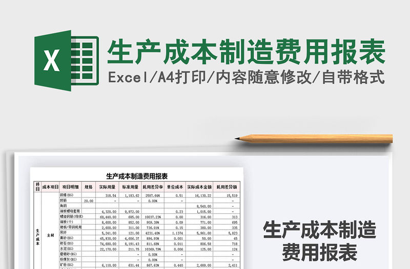 2021年生產成本制造費用報表免費下載
