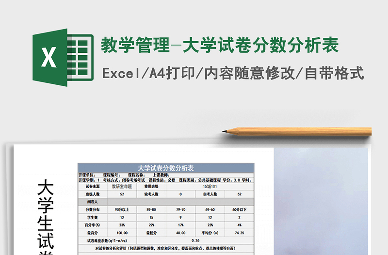 2021年教学管理-大学试卷分数分析表免费下载