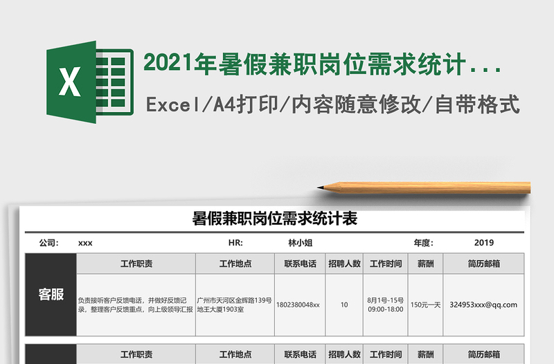 2021年暑假兼職崗位需求統(tǒng)計表