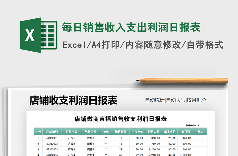 2021年每日销售收入支出利润日报表