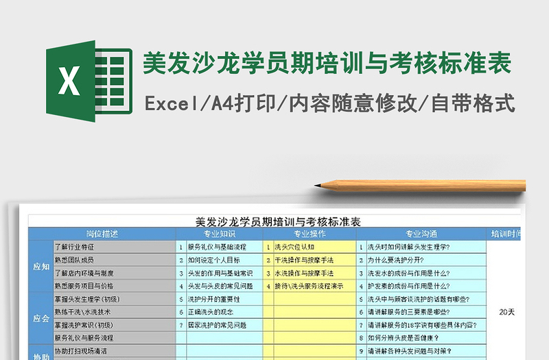 2021年美发沙龙学员期培训与考核标准表