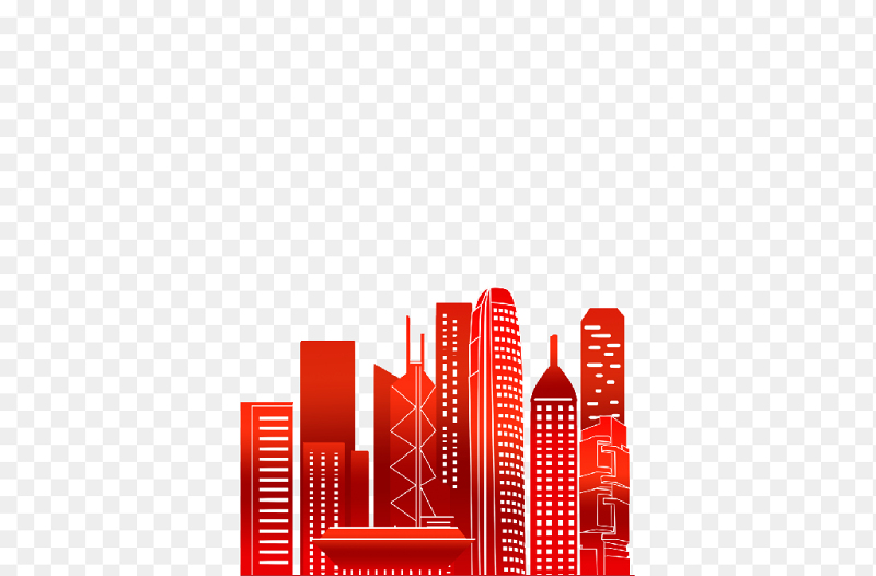 红色镂空建筑物剪影边角边框装饰免抠元素素材