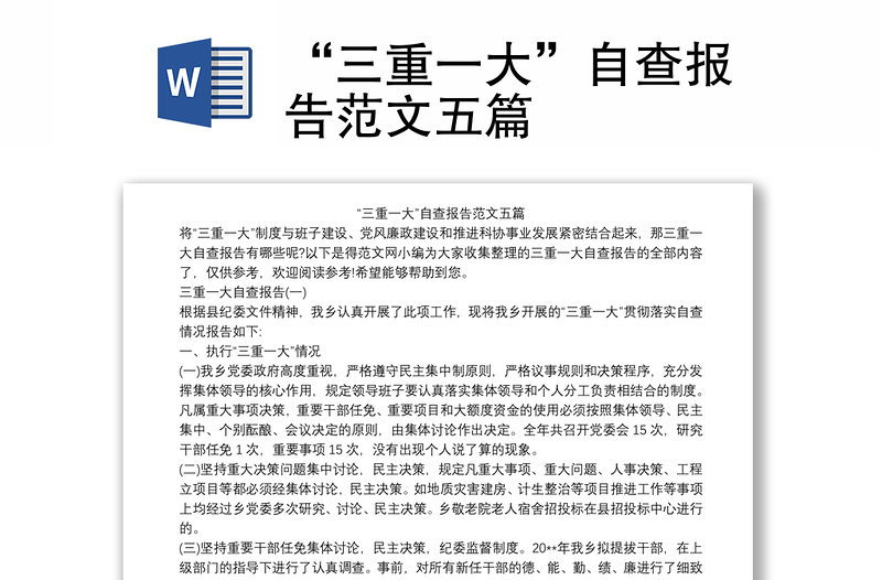 “三重一大”自查報(bào)告范文五篇