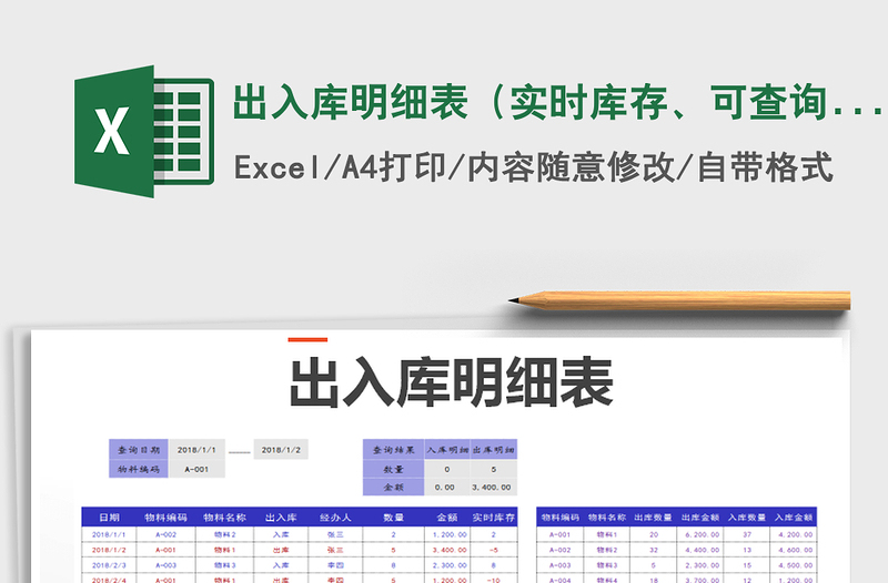 2021年出入庫(kù)明細(xì)表(實(shí)時(shí)庫(kù)存、可查詢)